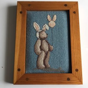 Needlepoint Bear in Wooden Frame 8 1/4x6 1/4”
